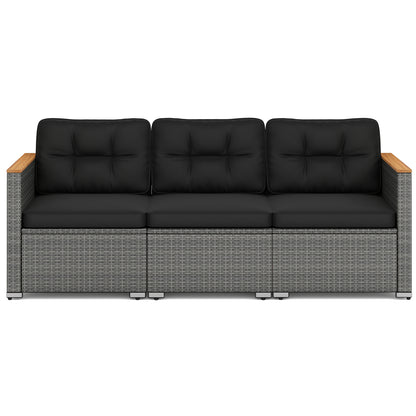 3-Seat Patio Couch Sofa, PE Rattan Loveseat, Deep Seating Cushion, Black, Grey Outdoor Chaise Lounges Black at Gallery Canada