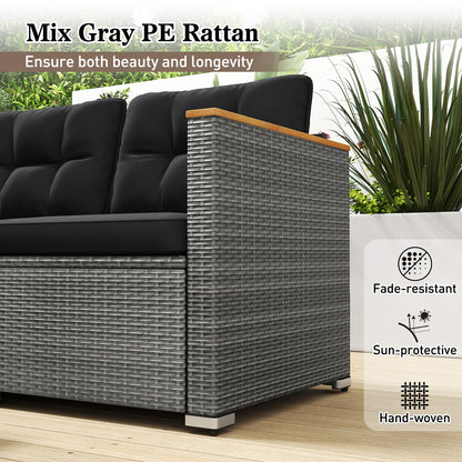 3-Seat Patio Couch Sofa PE Rattan Loveseat Furniture Set with Deep Seating and Cushion-Mix Grey, Black Outdoor Chaise Lounges at Gallery Canada