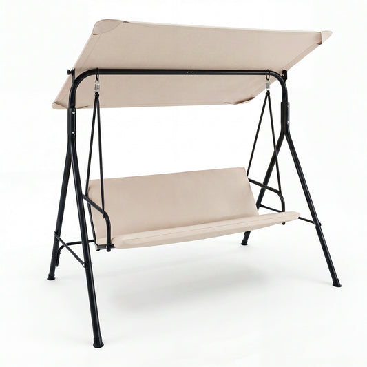 3-Seat Patio Swing Chair with Adjustable Canopy & Removable Cushion, Beige Porch Swings Beige at Gallery Canada