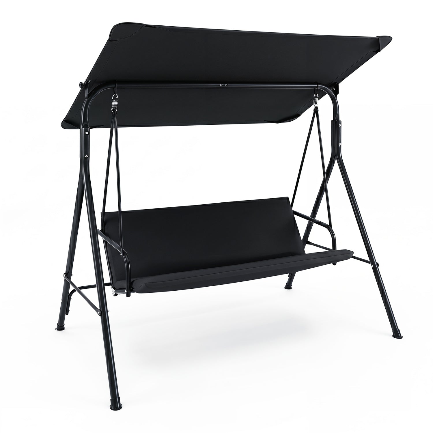 3-Seat Patio Swing Chair with Adjustable Canopy & Removable Cushion, Black Porch Swings Black at Gallery Canada