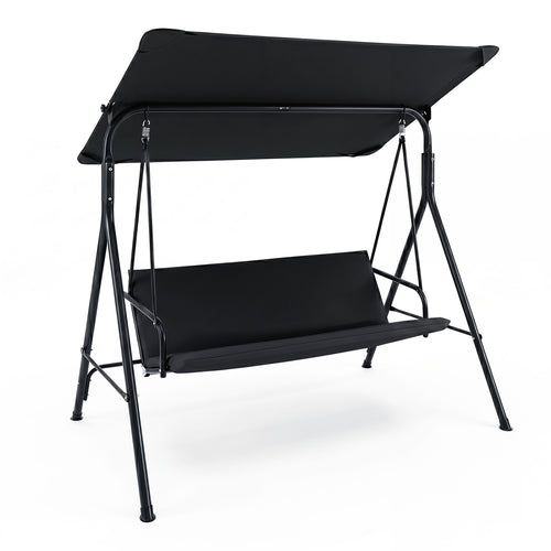 3-Seat Patio Swing Chair with Adjustable Canopy & Removable Cushion, Black