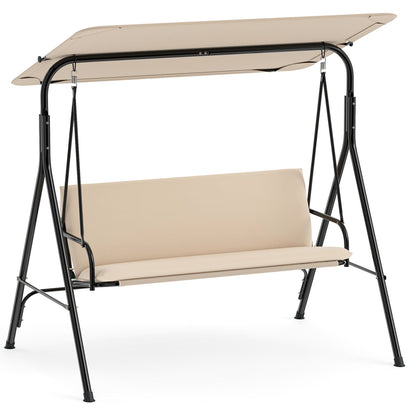 3-Seat Patio Swing Chair with Adjustable Canopy & Removable Cushion, Beige Porch Swings at Gallery Canada