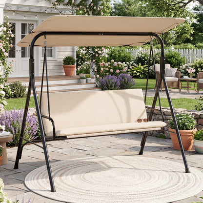 3-Seat Patio Swing Chair with Adjustable Canopy & Removable Cushion, Beige Porch Swings at Gallery Canada