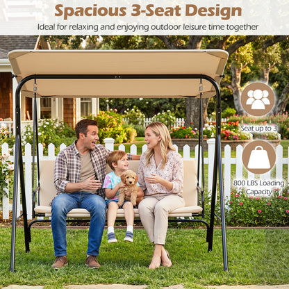 3-Seat Patio Swing Chair with Adjustable Canopy & Removable Cushion, Beige Porch Swings at Gallery Canada