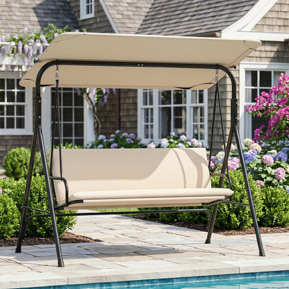 3-Seat Patio Swing Chair with Adjustable Canopy & Removable Cushion, Beige Porch Swings at Gallery Canada