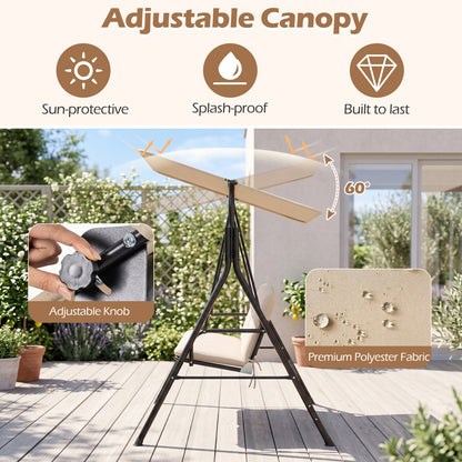 3-Seat Patio Swing Chair with Adjustable Canopy & Removable Cushion, Beige Porch Swings at Gallery Canada