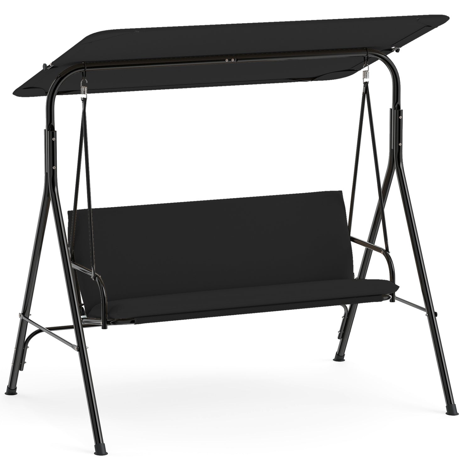 3-Seat Patio Swing Chair with Adjustable Canopy & Removable Cushion, Black Porch Swings Black at Gallery Canada