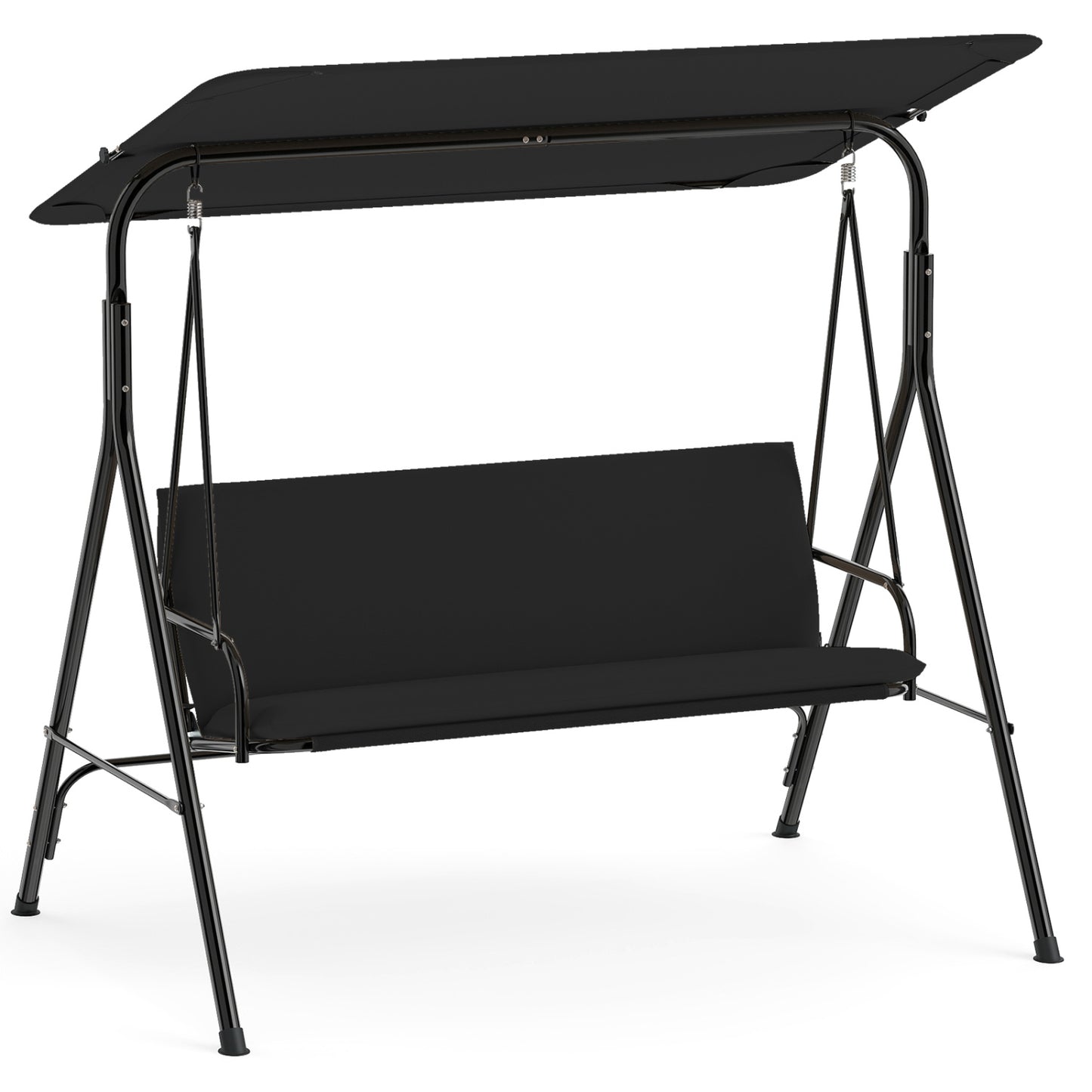 3-Seat Patio Swing Chair with Adjustable Canopy & Removable Cushion, Black Porch Swings Black at Gallery Canada