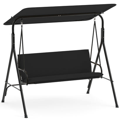 3-Seat Patio Swing Chair with Adjustable Canopy & Removable Cushion, Black Porch Swings Black at Gallery Canada