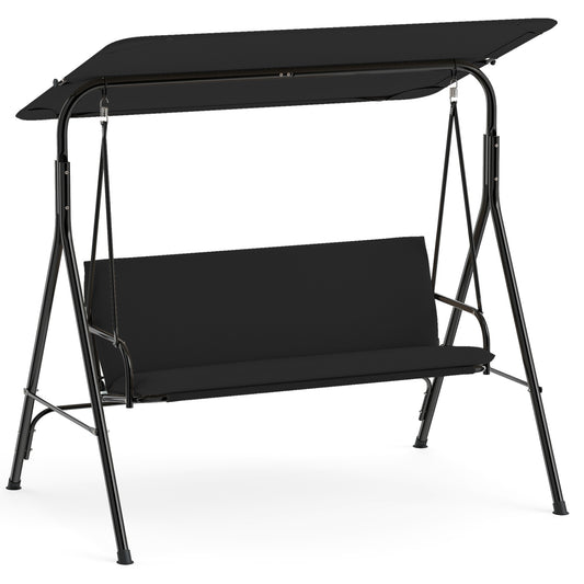 3-Seat Patio Swing Chair with Adjustable Canopy & Removable Cushion, Black Porch Swings Black at Gallery Canada