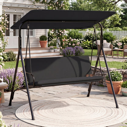 3-Seat Patio Swing Chair with Adjustable Canopy & Removable Cushion, Black Porch Swings at Gallery Canada