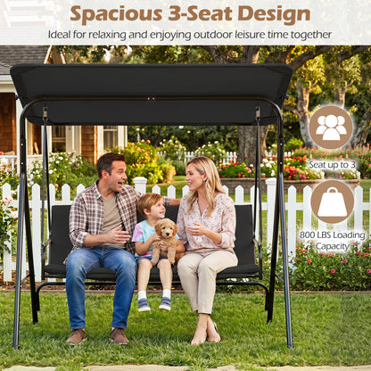 3-Seat Patio Swing Chair with Adjustable Canopy & Removable Cushion, Black Porch Swings at Gallery Canada