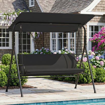 3-Seat Patio Swing Chair with Adjustable Canopy & Removable Cushion, Black Porch Swings at Gallery Canada