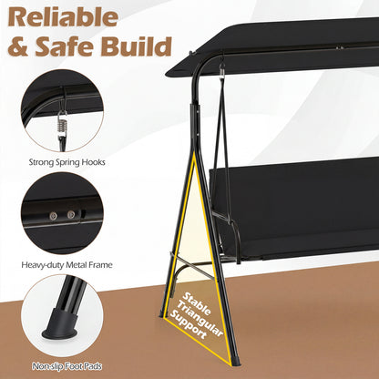 3-Seat Patio Swing Chair with Adjustable Canopy & Removable Cushion, Black Porch Swings at Gallery Canada
