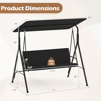 3-Seat Patio Swing Chair with Adjustable Canopy & Removable Cushion, Black Porch Swings at Gallery Canada