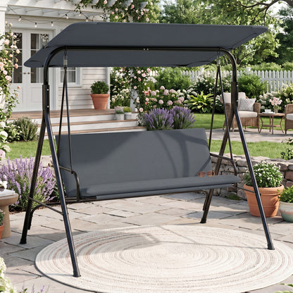 3-Seat Patio Swing Chair with Adjustable Canopy & Removable Cushion, Gray Porch Swings at Gallery Canada