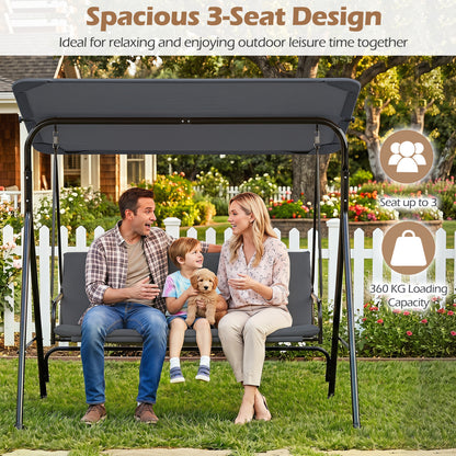 3-Seat Patio Swing Chair with Adjustable Canopy & Removable Cushion, Gray Porch Swings at Gallery Canada