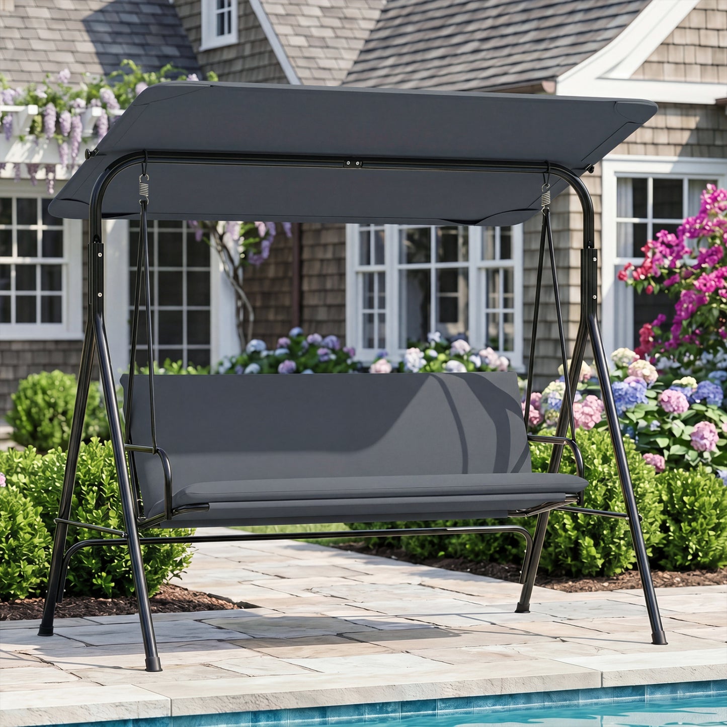 3-Seat Patio Swing Chair with Adjustable Canopy & Removable Cushion, Gray Porch Swings at Gallery Canada