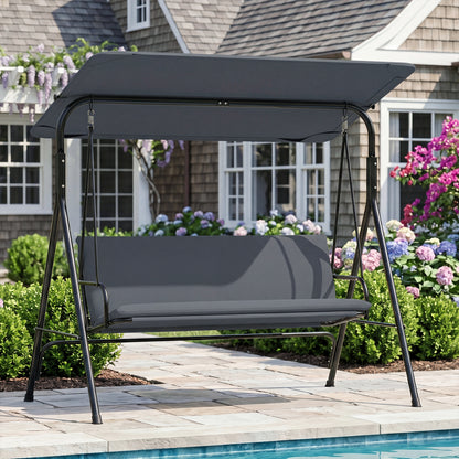 3-Seat Patio Swing Chair with Adjustable Canopy & Removable Cushion, Gray Porch Swings at Gallery Canada