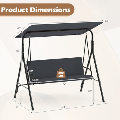 3-Seat Patio Swing Chair with Adjustable Canopy & Removable Cushion, Gray Porch Swings at Gallery Canada