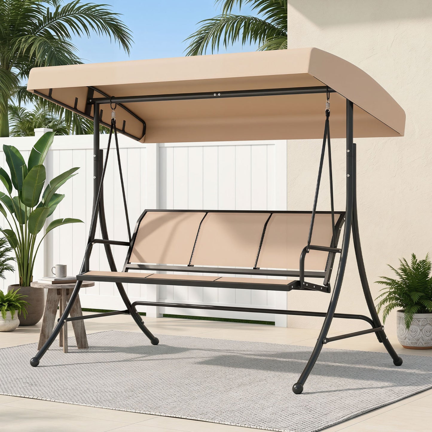 3-Seat Patio Swing Chair with Adjustable Canopy , Beige Porch Swings at Gallery Canada