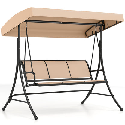3-Seat Patio Swing Chair with Adjustable Canopy , Beige Porch Swings Beige at Gallery Canada