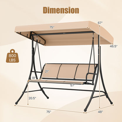 3-Seat Patio Swing Chair with Adjustable Canopy , Black Porch Swings at Gallery Canada