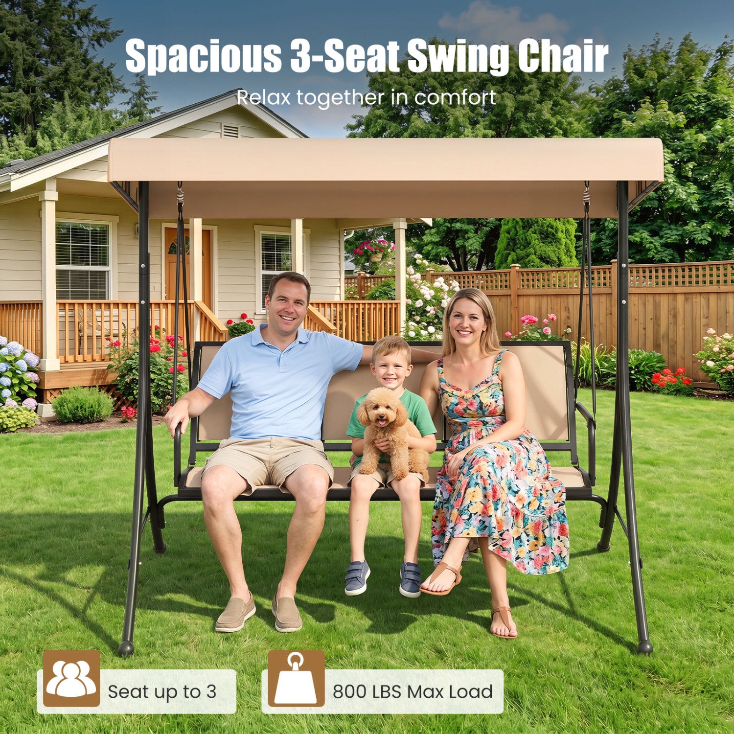 3-Seat Patio Swing Chair with Adjustable Canopy , Black Porch Swings at Gallery Canada