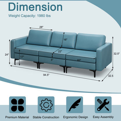 3-Seat Sectional Sofa, With Armrest Magazine Pocket, Metal Leg, Blue Sofas & Loveseats at Gallery Canada