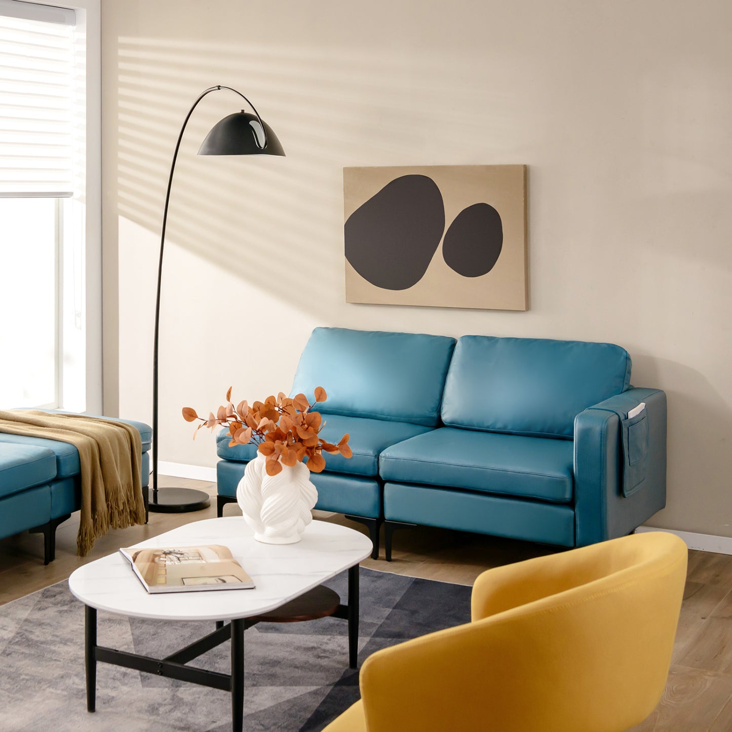 3-Seat Sectional Sofa, With Armrest Magazine Pocket, Metal Leg, Blue Sofas & Loveseats at Gallery Canada