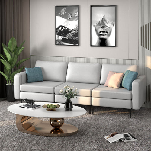 3-Seat Sectional Sofa, With Armrest Magazine Pocket, Light Gray