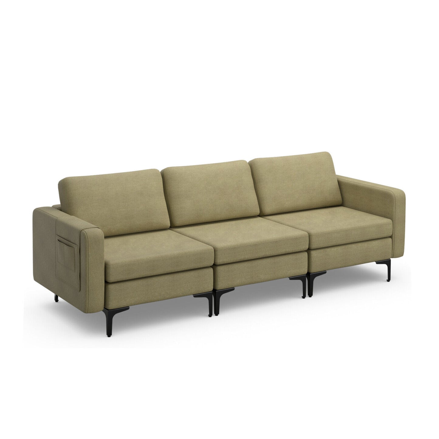 3-Seat Sectional Sofa, With Armrest Magazine Pocket, Metal Leg, Green Sofas & Loveseats Green at Gallery Canada