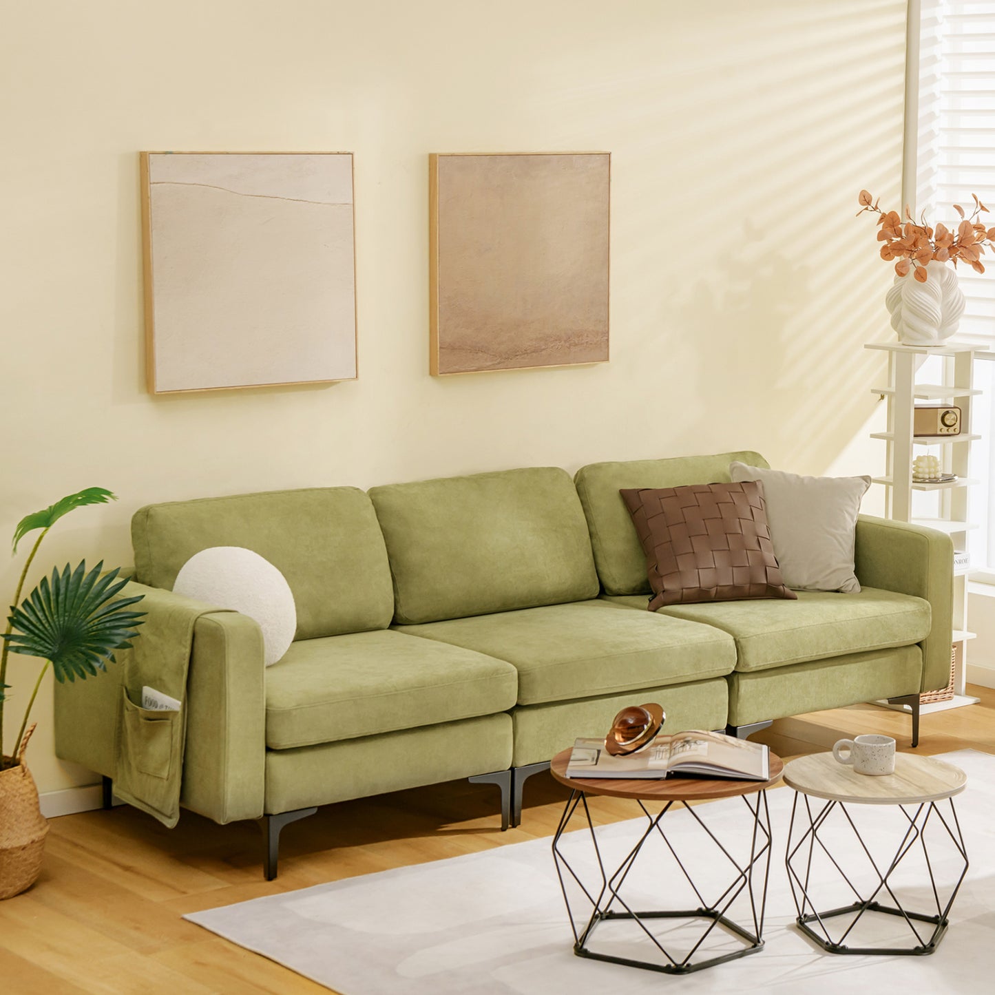 3-Seat Sectional Sofa, With Armrest Magazine Pocket, Metal Leg, Green Sofas & Loveseats at Gallery Canada