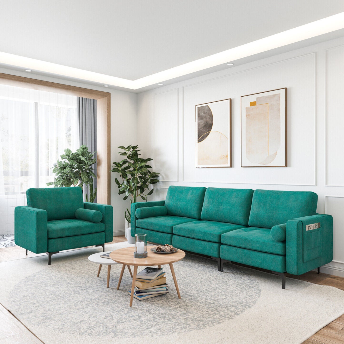 3-Seat Sectional Sofa, Side Storage Pocket, Metal Leg, Teal Sofas & Loveseats at Gallery Canada