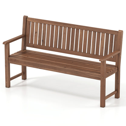 59" Outdoor Wooden Bench with Backrest, Brown