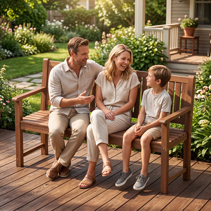 59" Outdoor Wooden Bench with Backrest, Brown