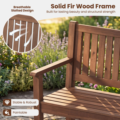 59" Outdoor Wooden Bench with Backrest, Brown