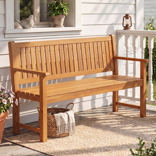3-Seater Outdoor Wooden Bench, 59 Inch, Yellow