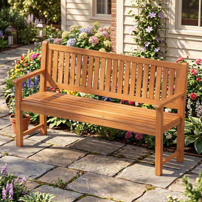 3-Seater Outdoor Wooden Bench, 59 Inch, Yellow