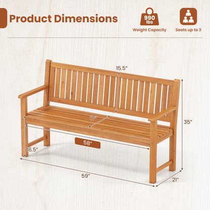 3-Seater Outdoor Wooden Bench, 59 Inch, Yellow