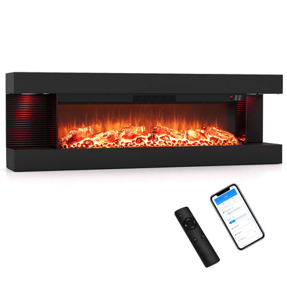50 Inches, Electric WiFi Fireplace, 3-Sided Wall Mount, 12 Flame, Black