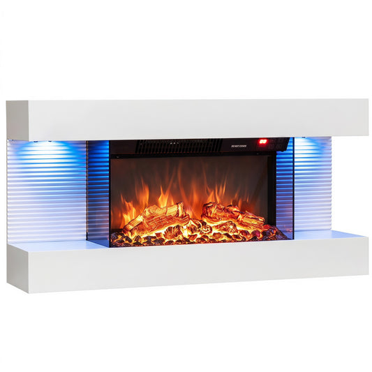3-Sided Wall Mount Fireplace with Mantel, 32 Inch, White Fireplaces White at Gallery Canada