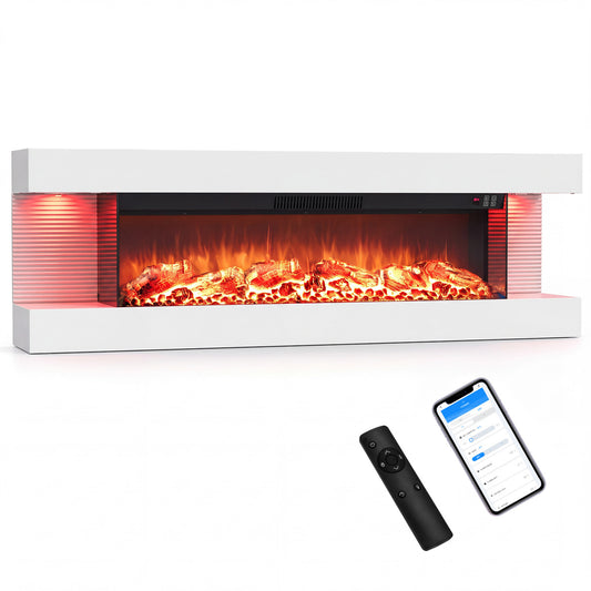 Wall Mount Electric Fireplace, WiFi, 12 Colors, 50", White Fireplaces White at Gallery Canada