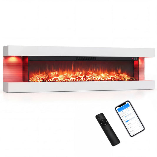 60 Inches WiFi Electric Fireplace with Mantel, White Fireplaces White at Gallery Canada