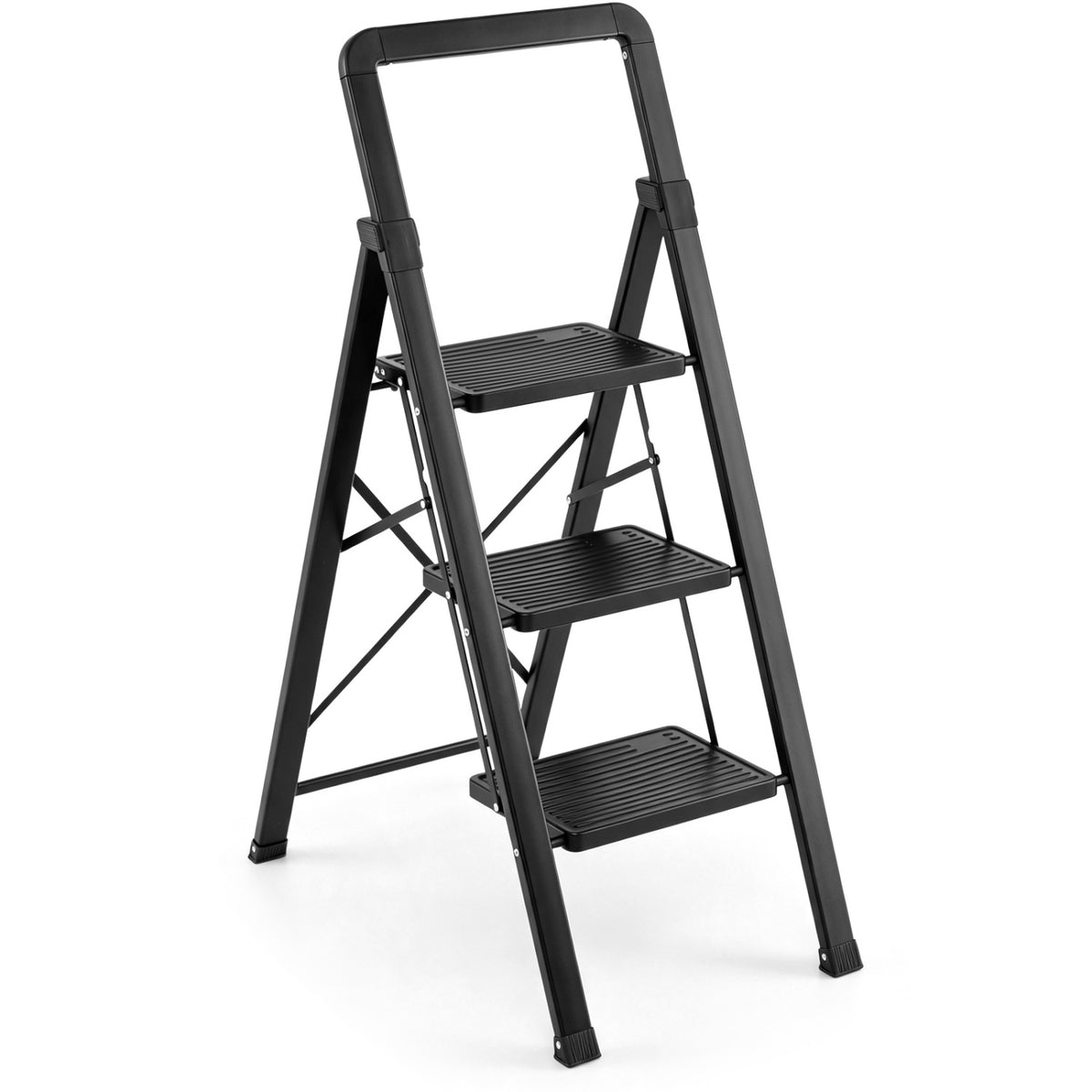 3 Step Folding Step Stool with Wide Anti-slip Pedals, Black
