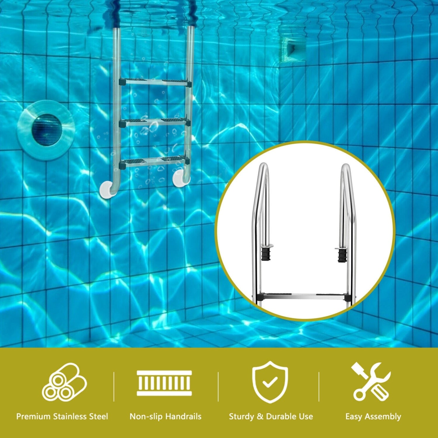 3-Step Stainless Steel Pool Ladder, Anti-Slip Step, Silver Swimming Pools at Gallery Canada
