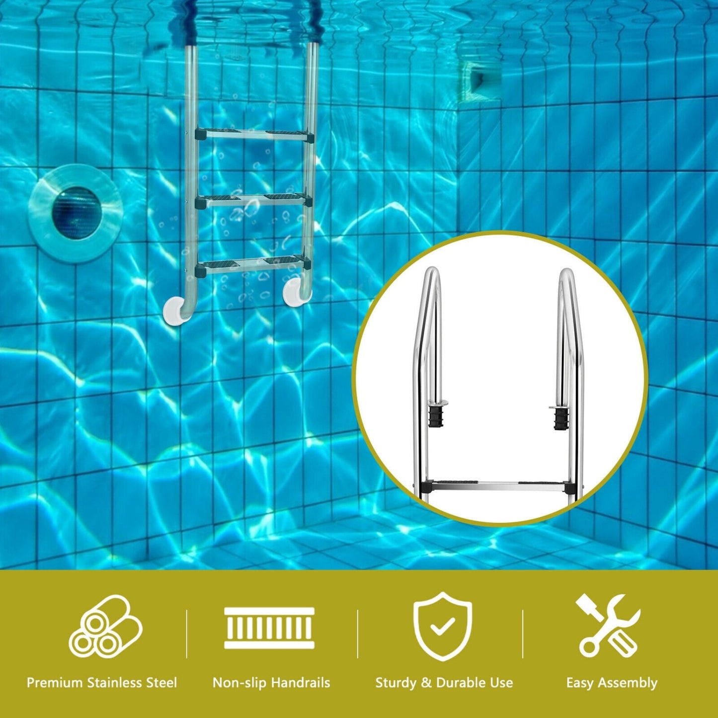 3-Step Stainless Steel Pool Ladder, Anti-Slip Step, Silver Swimming Pools at Gallery Canada