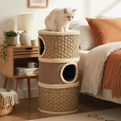 3-Story Cat Condo 28 Inch Multi-level Cat Hideaway with Sisal Scratching Pad, Brown Cat Trees Condos & Scratchers at Gallery Canada