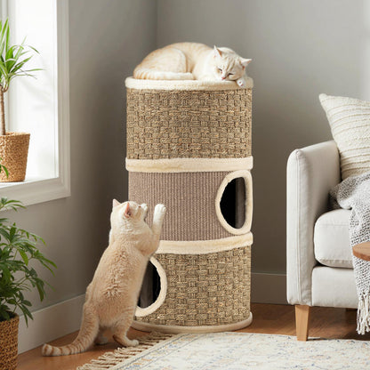 3-Story Cat Condo 28 Inch Multi-level Cat Hideaway with Sisal Scratching Pad, Brown Cat Trees Condos & Scratchers at Gallery Canada