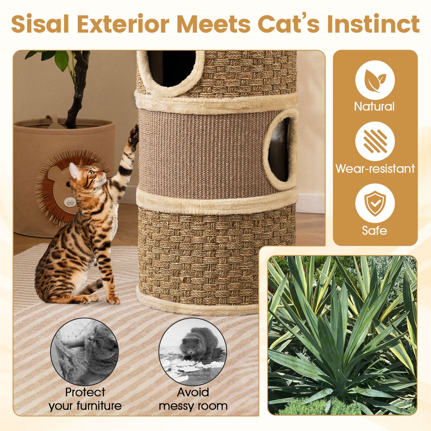 3-Story Cat Condo 28 Inch Multi-level Cat Hideaway with Sisal Scratching Pad, Brown Cat Trees Condos & Scratchers at Gallery Canada